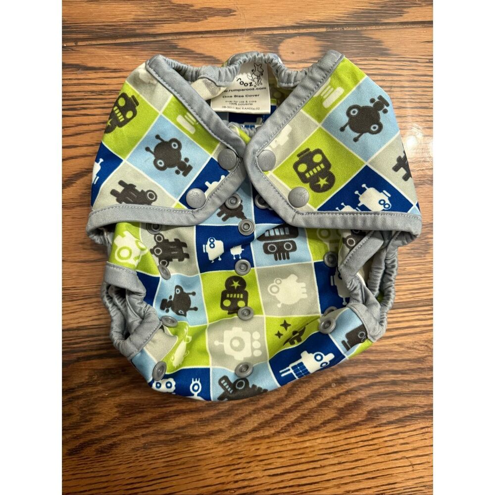 Rumparooz Multicolor Robot Print Reusable Snap Button Diaper Cover One‎ Size